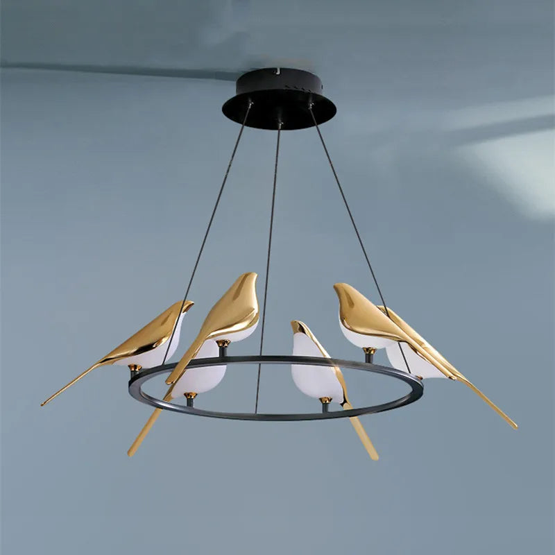 Afralia™ Gold Magpie Bird Ceiling Chandelier: Modern Home Interior Lighting for Living Dining Kitchen