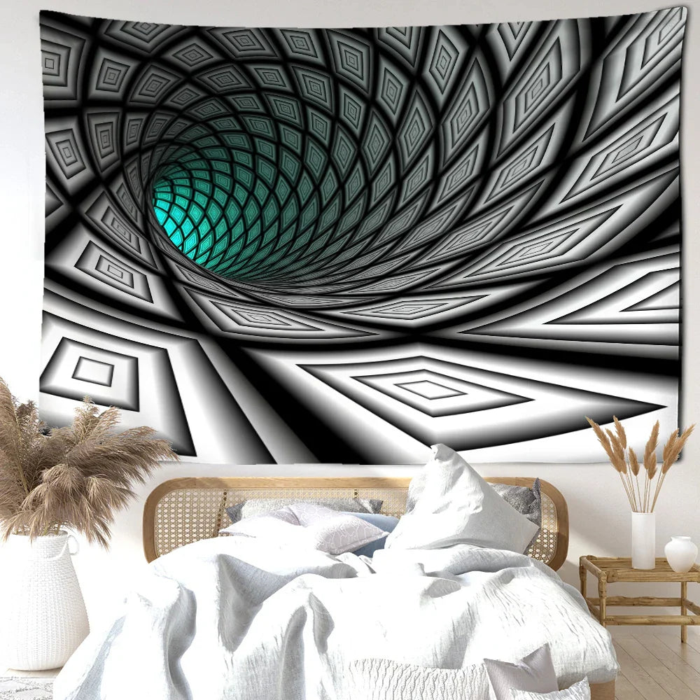 Afralia™ Vertigo Black Hole Abstract Art Tapestry Wall Hanging for Hippie Home Decor