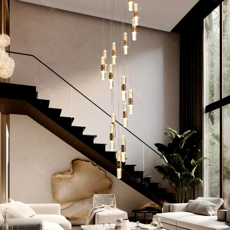 Afralia™ Crystal Chandelier Stair Pendant Lamp Living Room Pendant Lights Interior Lighting