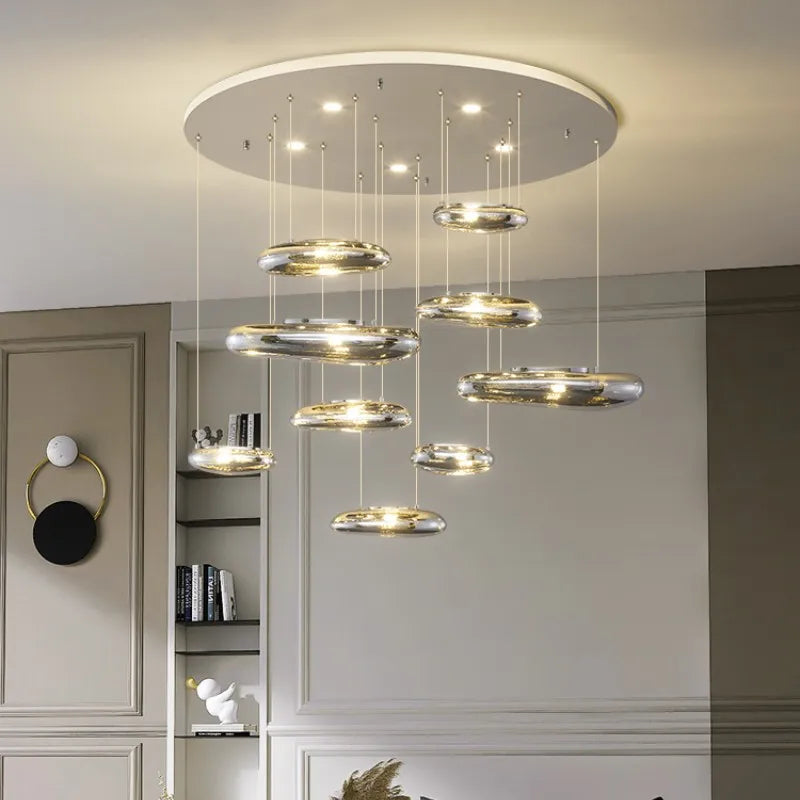 Afralia™ Chrome LED Ceiling Chandelier Cobblestone Pendant Lights - Modern Luxury Luminarias Fixtures