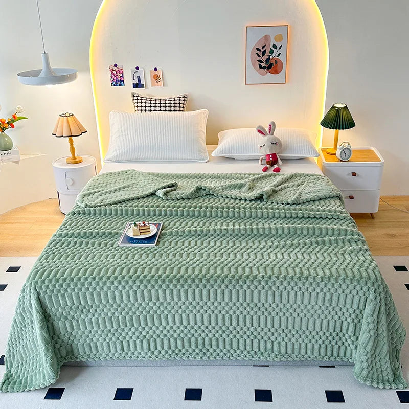 Afralia™ Striped Coral Fleece Blanket | Soft & Cozy Bed Cover for Home, Office, and Travel