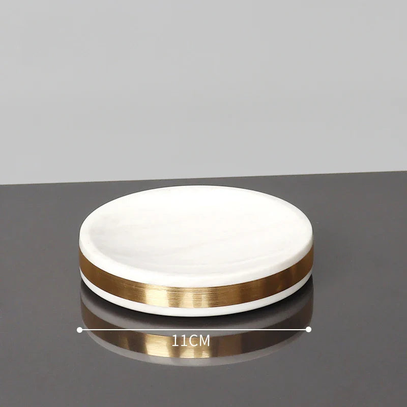 Afralia™ Volakos White Marble Bathroom Set with Golden Accents