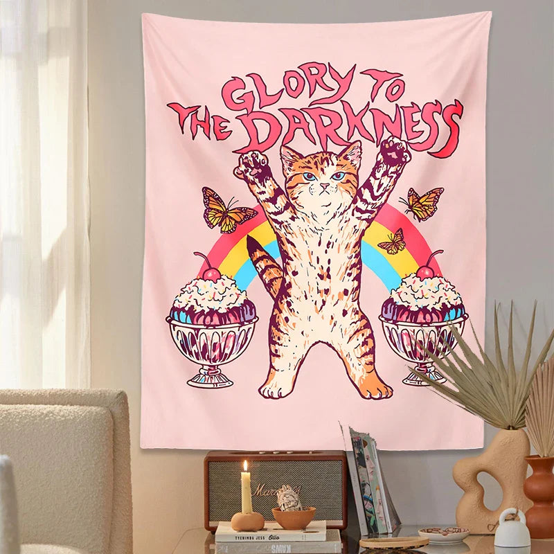 Cute Cat Rainbow Sun Tapestry Wall Hanging by Afralia™ - Kids Room Decor