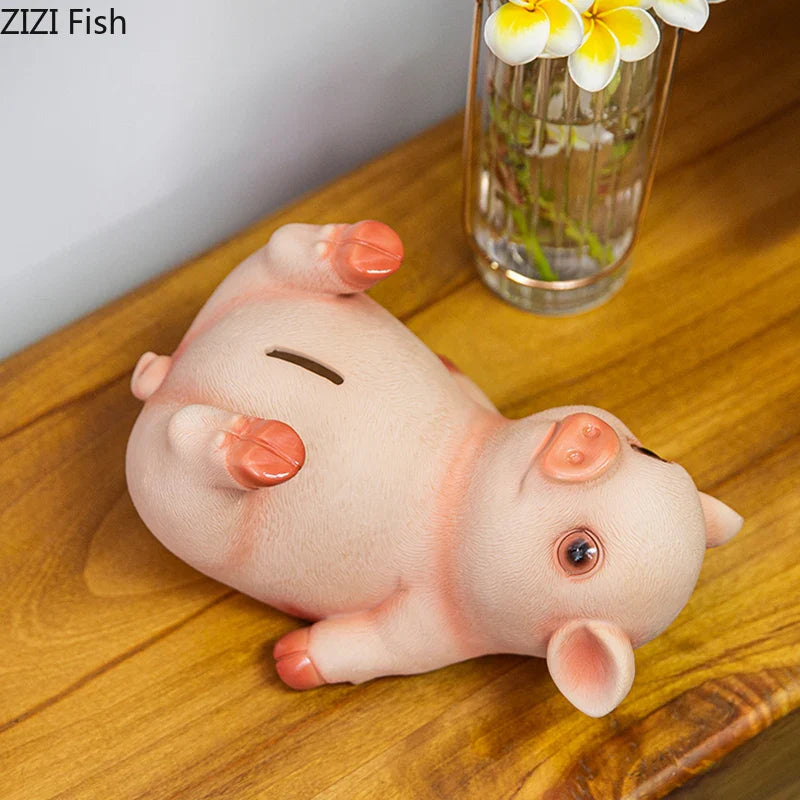 Afralia™ Piggy Child Savings Jar: Resin Piggy Bank Desk Decor Ornament
