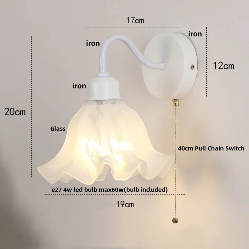 Afralia™ Glass Iron LED Wall Sconce Pull Chain Switch Stair Light Fixture for Bedroom