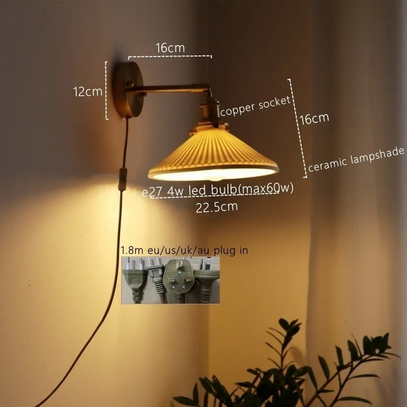 Afralia™ Ceramic LED Wall Sconce Pull Chain Switch for Dining Bedroom Bathroom Mirror