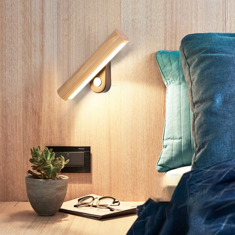 Afralia™ Wood LED Wall Lamp Modern Adjustable Indoor Wall Light Switch Living Room Bedside