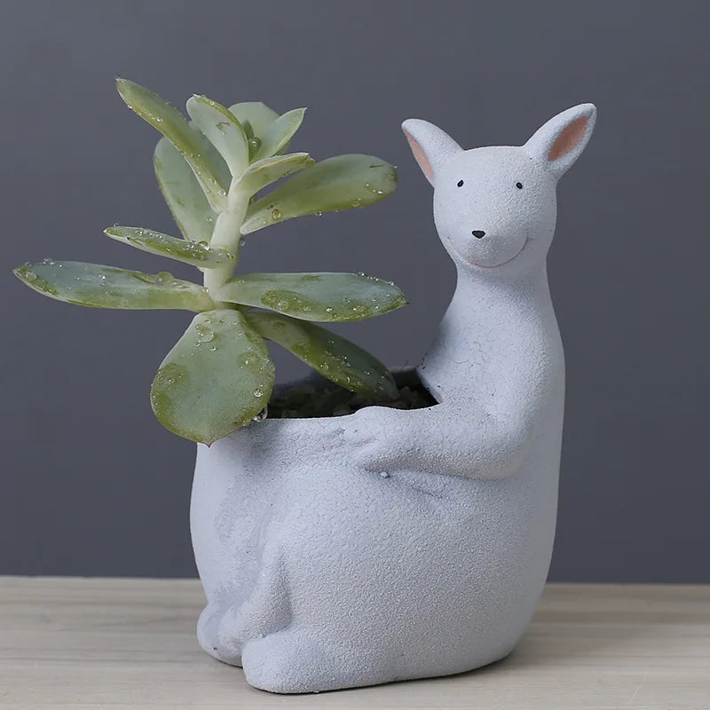 Afralia™ Kangaroo Cartoon Ceramic Flower Pot Vase for Cactus Succulents and Plants