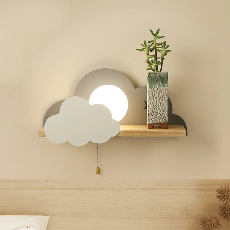 Afralia™ Cloud Moon Wall Lamp with Pull Switch, Cartoon Style for Modern Home Decor