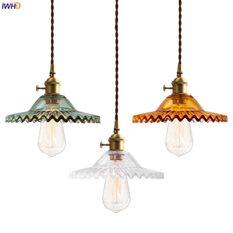 Afralia™ Vintage Copper Glass LED Pendant Light - Adjustable Hanging Fixture