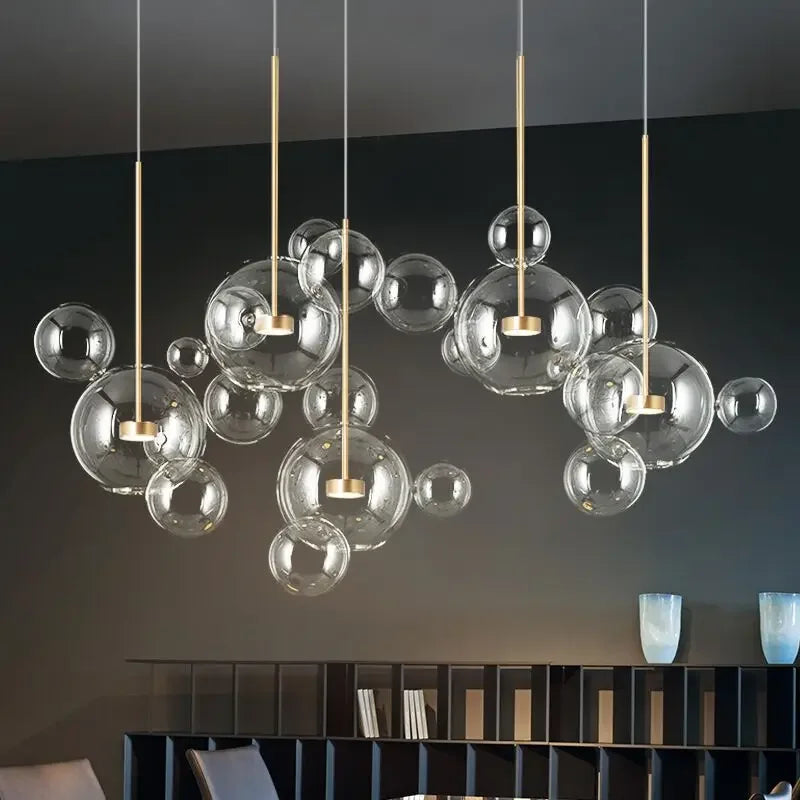 Afralia™ LED Glass Ball Chandelier Pendant Lights for Living & Dining Room