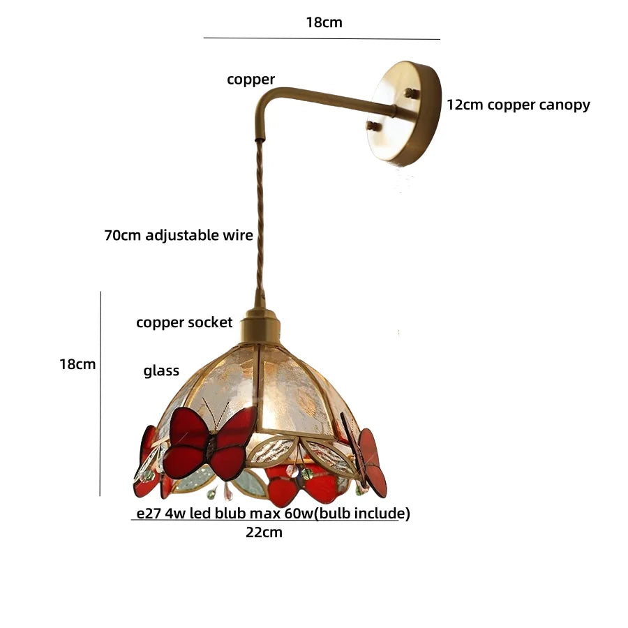 Afralia Tiffany Butterfly Glass Wall Lamp with Adjustable LED Light