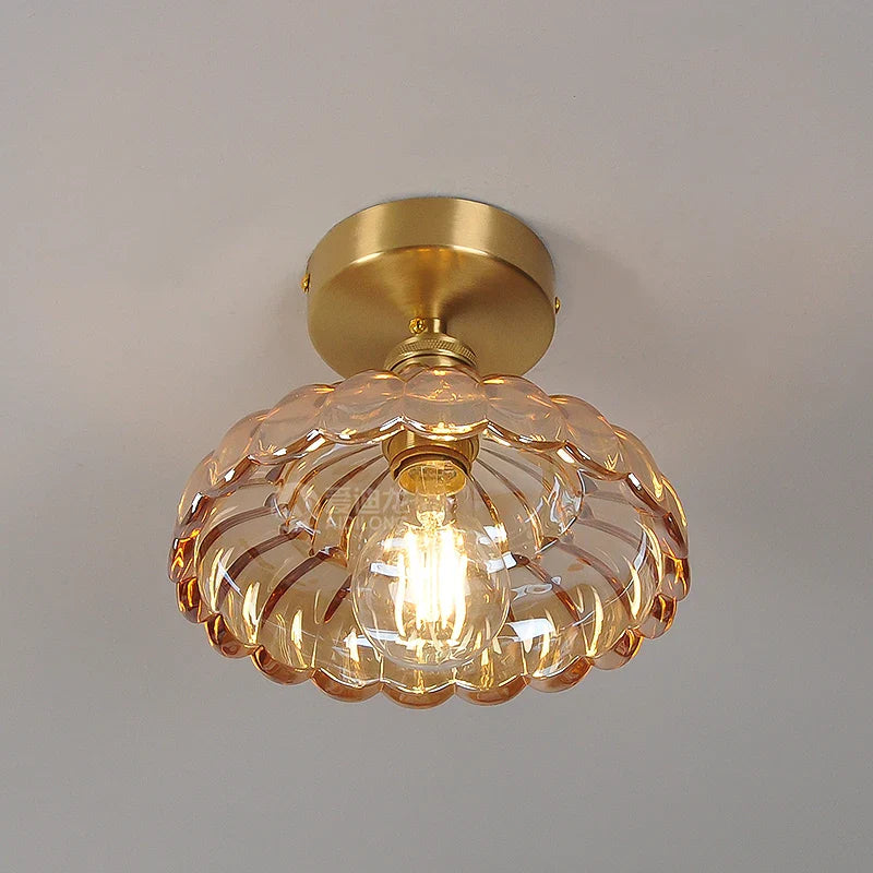 Afralia™ Amber Glass LED Ceiling Lamp Nordic Modern Simple Indoor Lighting