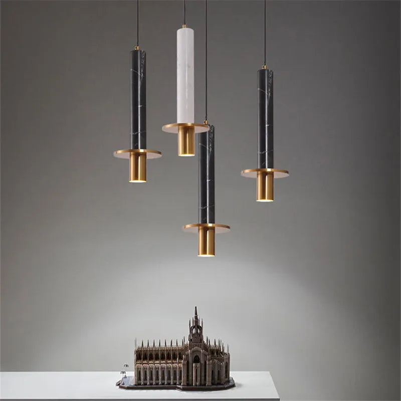 Afralia™ Marble Terrazzo Chandelier Lamp: Modern Cylindrical Spot Light for Restaurant, Bedroom