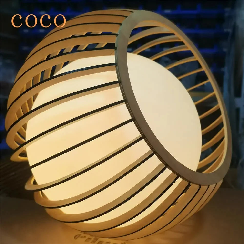 Afralia™ Wood Birdcage Chandelier with Hanging White Ball for Living Room Lighting