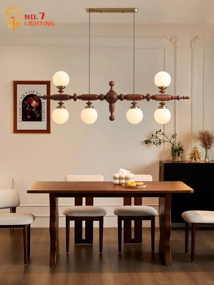 Afralia™ Wood Long Strip Chandeliers LED E27 Classic Pendant Lights