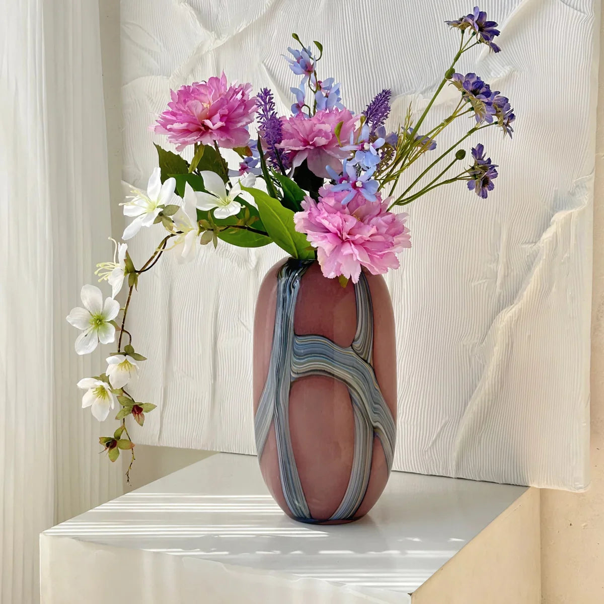 Afralia™ Irregular Geometric Graffiti Glass Vase for Floral Arrangement and Home Decoration