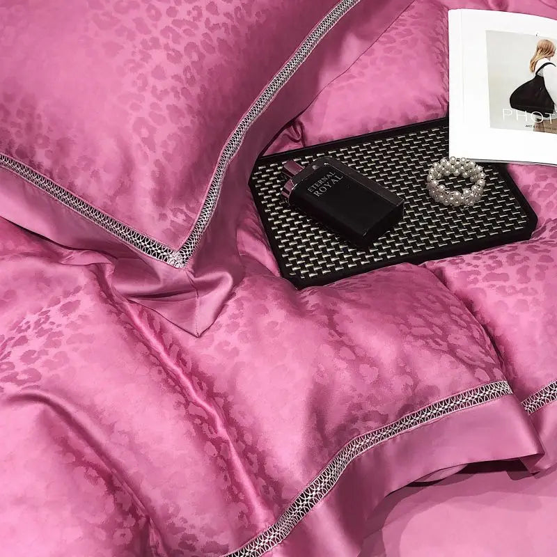 Afralia™ Rose Red Leopard Print Luxury Bedding Set with Eucalyptus Fiber - 4-Piece Set