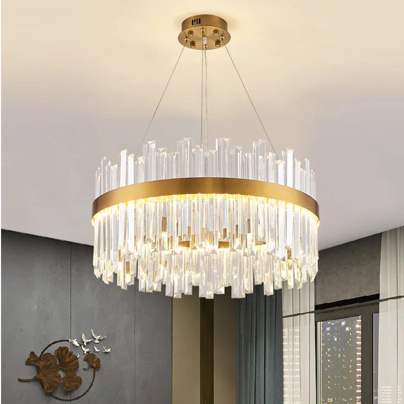 Afralia™ Gold Crystal Ceiling Chandelier | Luxury Indoor Lighting for Living & Dining Room