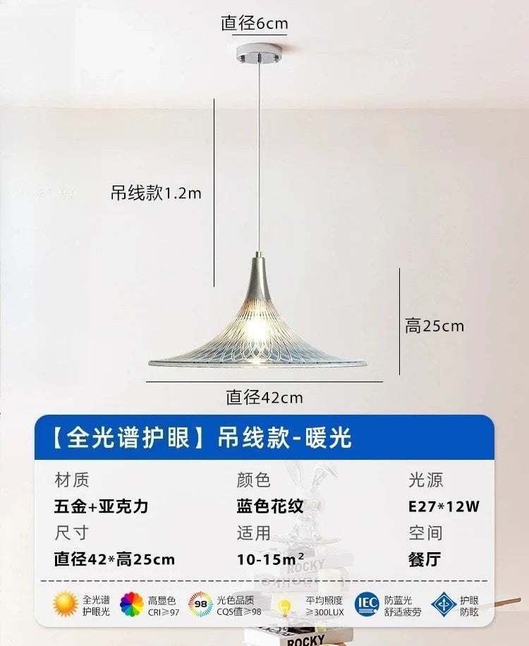 Afralia™ Medieval Horn Pendant Light Blue Acrylic LED Hanging Lamp for Living/Dining Room