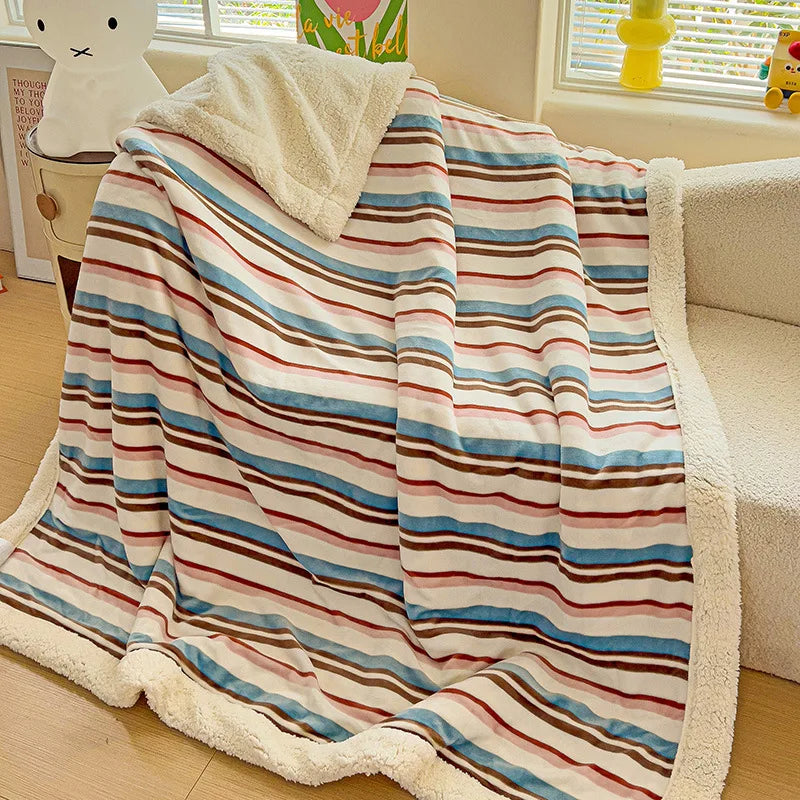 Afralia™ Striped Lamb Wool Blanket: Nordic Double-Layer Soft Decor for Office Bedroom