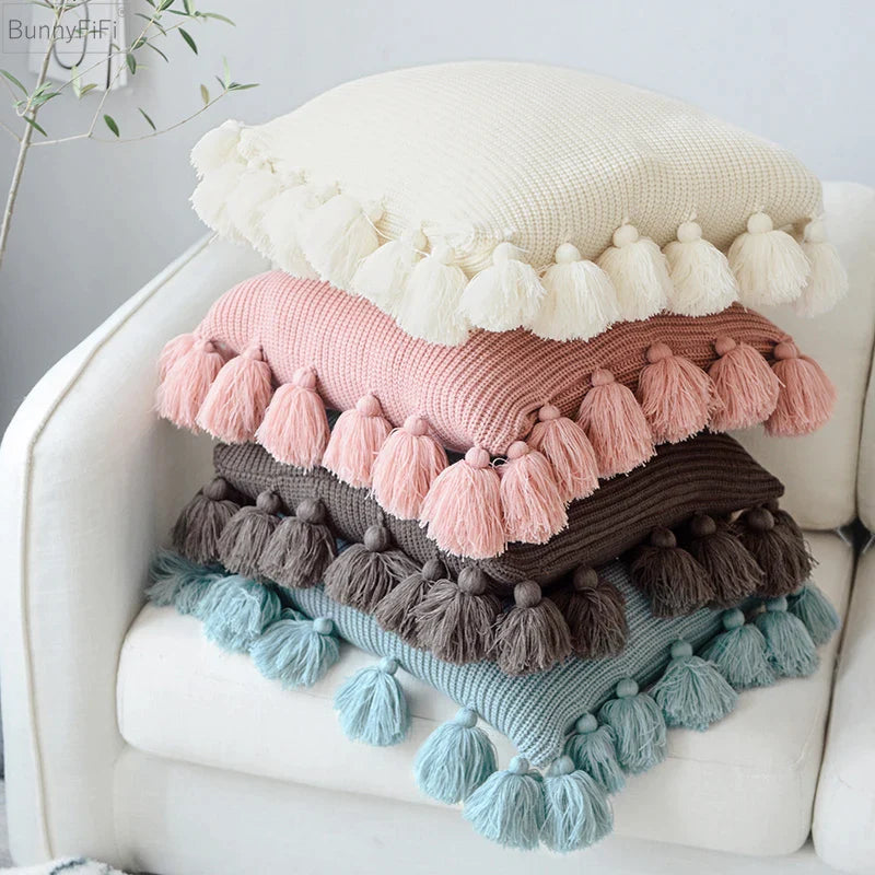 Afralia™ Knit Cushion Cover 45*45cm Soft Solid Pillow Case for Sofa Bed Nursery