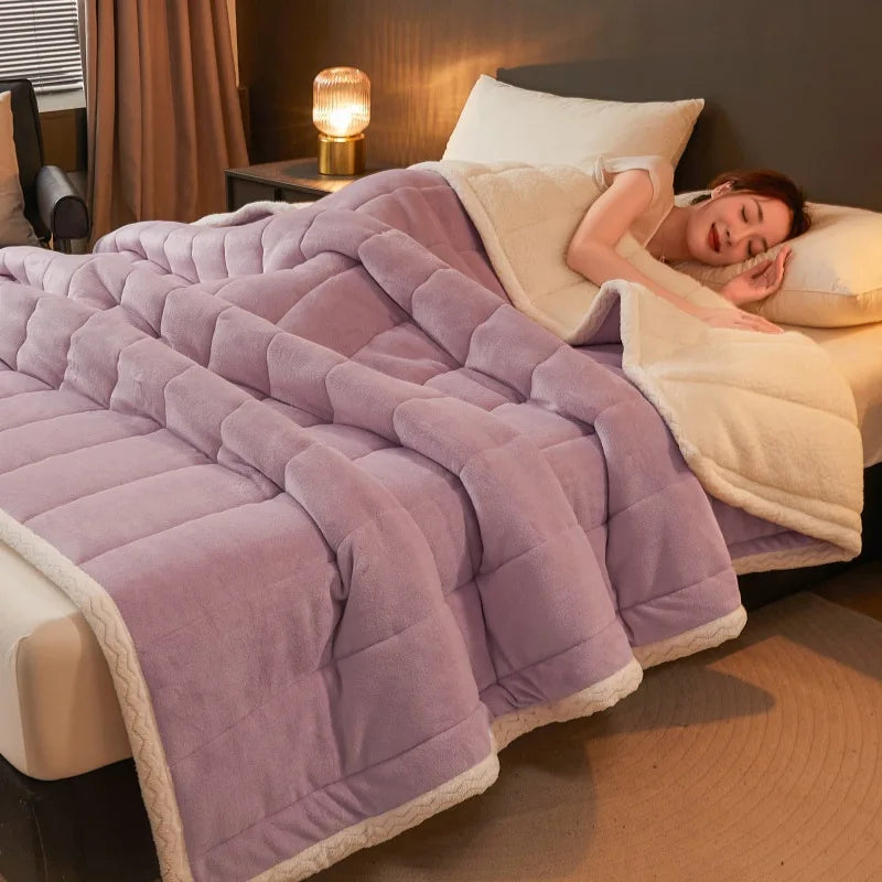 Afralia™ Cozy 3-Layer Coral Fleece Winter Blanket - Soft & Warm Bed Quilt