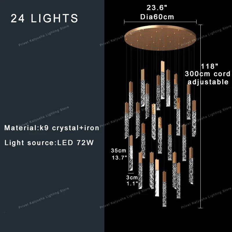 Afralia™ Crystal Pendant Lights for Living Room, Elegant Dimmable Long Lamparas De Techo