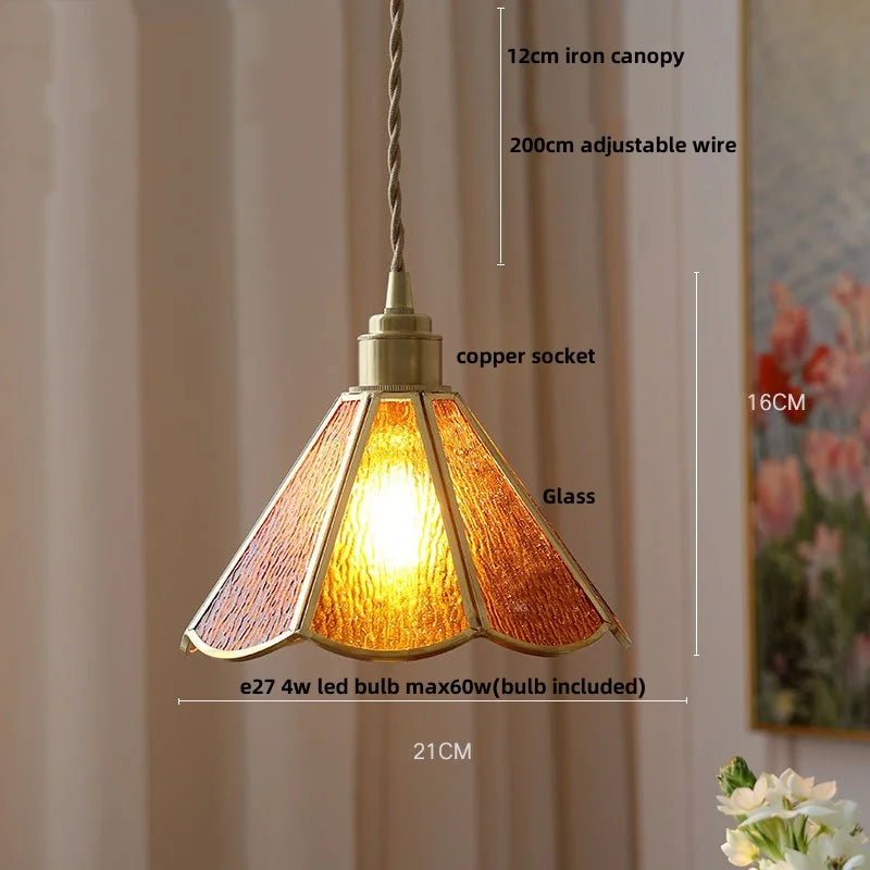 Afralia™ Vintage Copper E27 Pendant Lamp for Living/Dining Room - Glass Hanging Lights