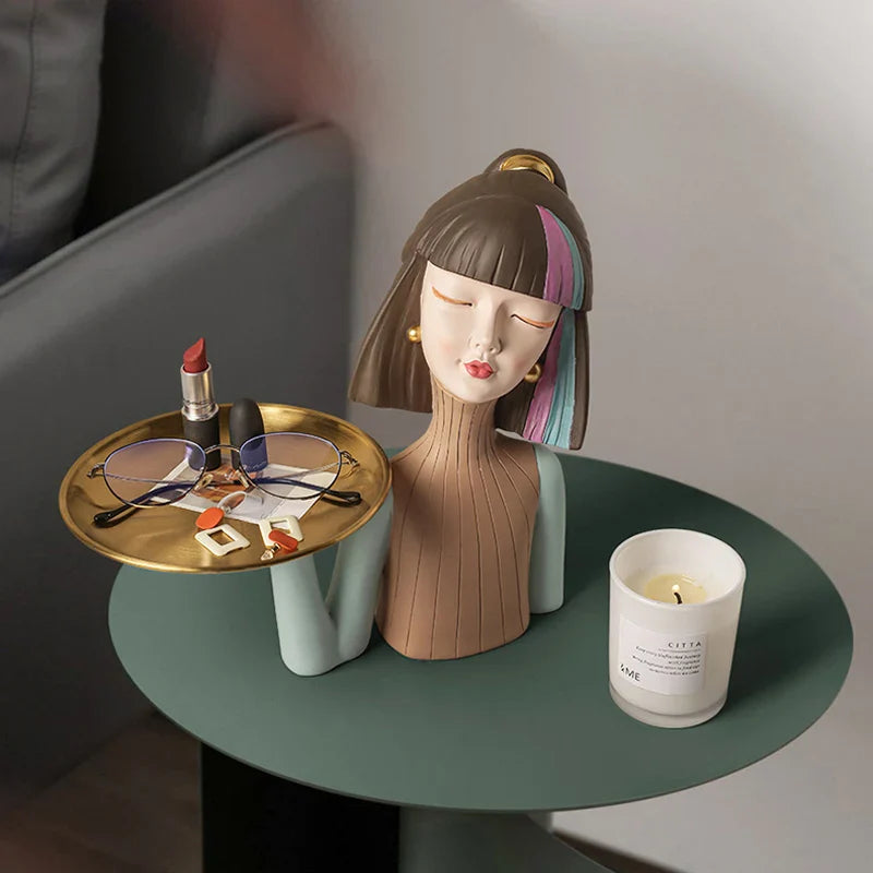 Afralia™ Modern Girl Resin Tray: Creative Storage Statue & Desktop Decoration