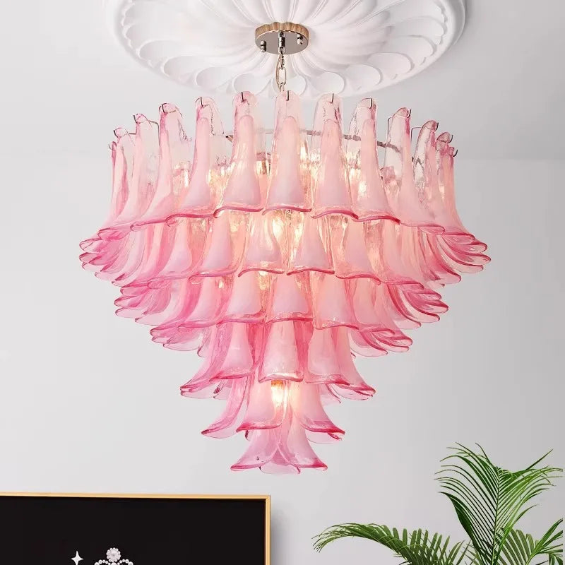 Afralia™ Pink Glass Luxury Chandeliers: Elegant French Style LED Lighting for Girl's Room
