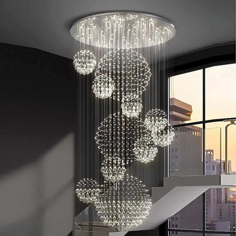 Afralia™ Crystal Chandelier Stair Pendant Lamp Living Room Lighting