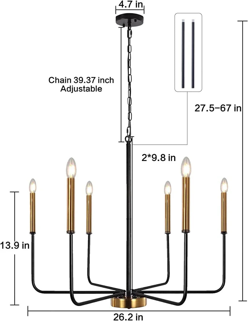 Afralia™ LED Gold & Black Candle Chandelier: Modern American Living Room Hanging Light