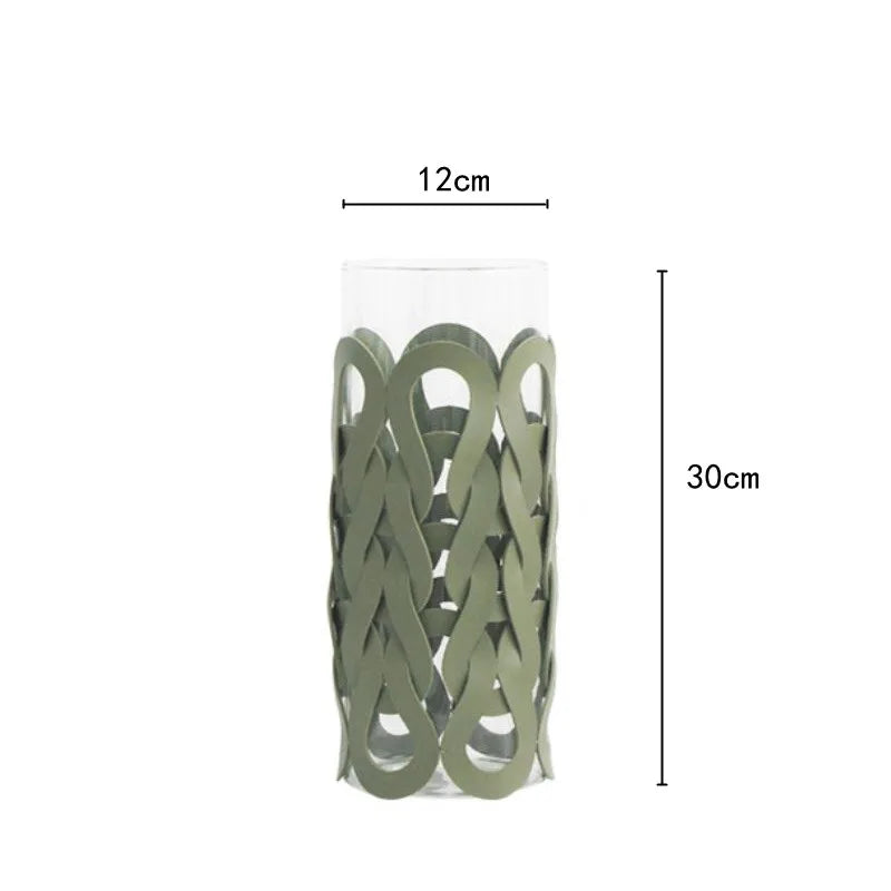 Afralia™ Woven Leather Glass Vase for Home Decoration and Terrarium Floral Arrangement