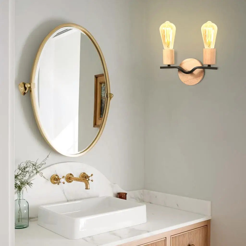 Afralia™ Loft Iron Wood Wall Sconce Vintage Indoor Lighting Fixture