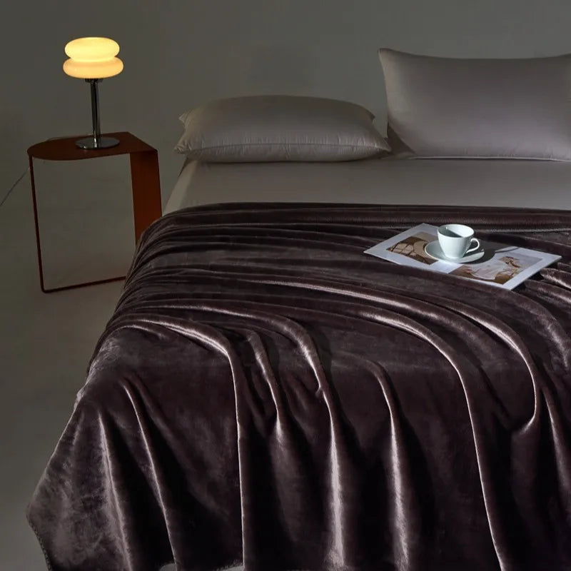 Afralia™ Velvet Milk Blanket: European Solid Color Flannel Bedspread for All Seasons