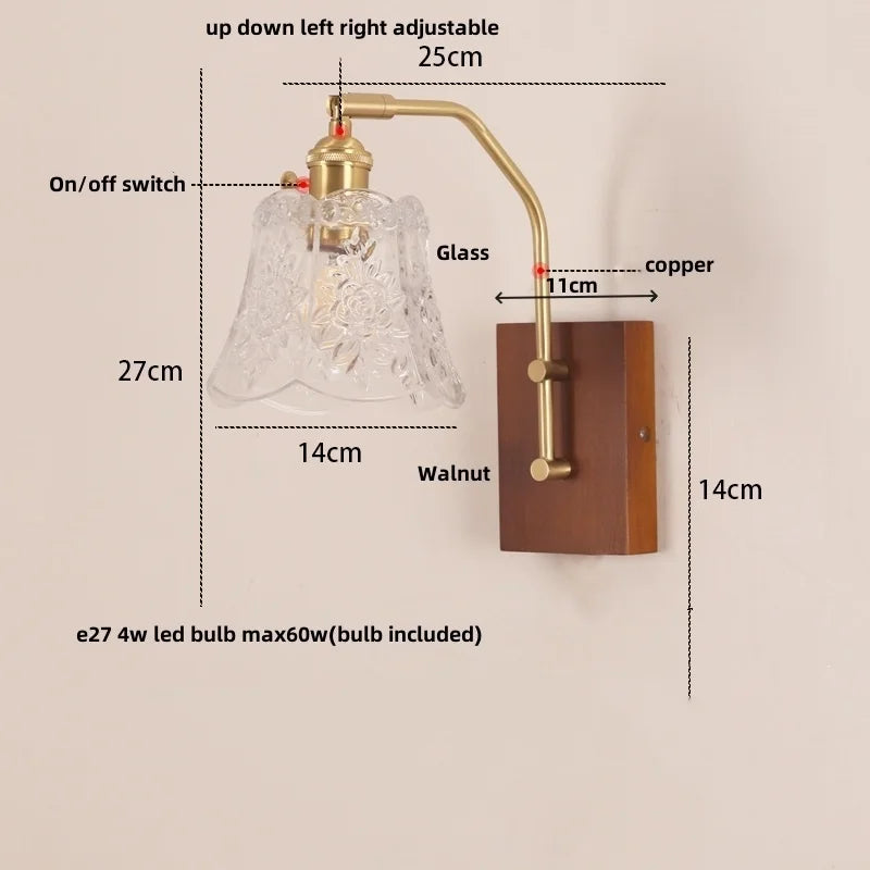 Afralia™ LED Glass & Wood Wall Lamp with Pull Chain Switch for Living Room, Bedroom, Bathroom
