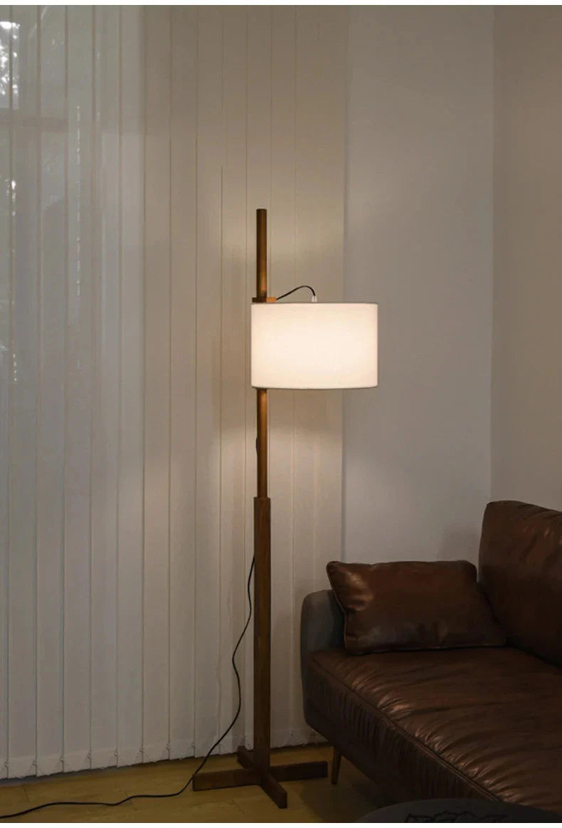 Afralia™ Solid Wood Fabric Shade LED Floor Lamp for Home Decor