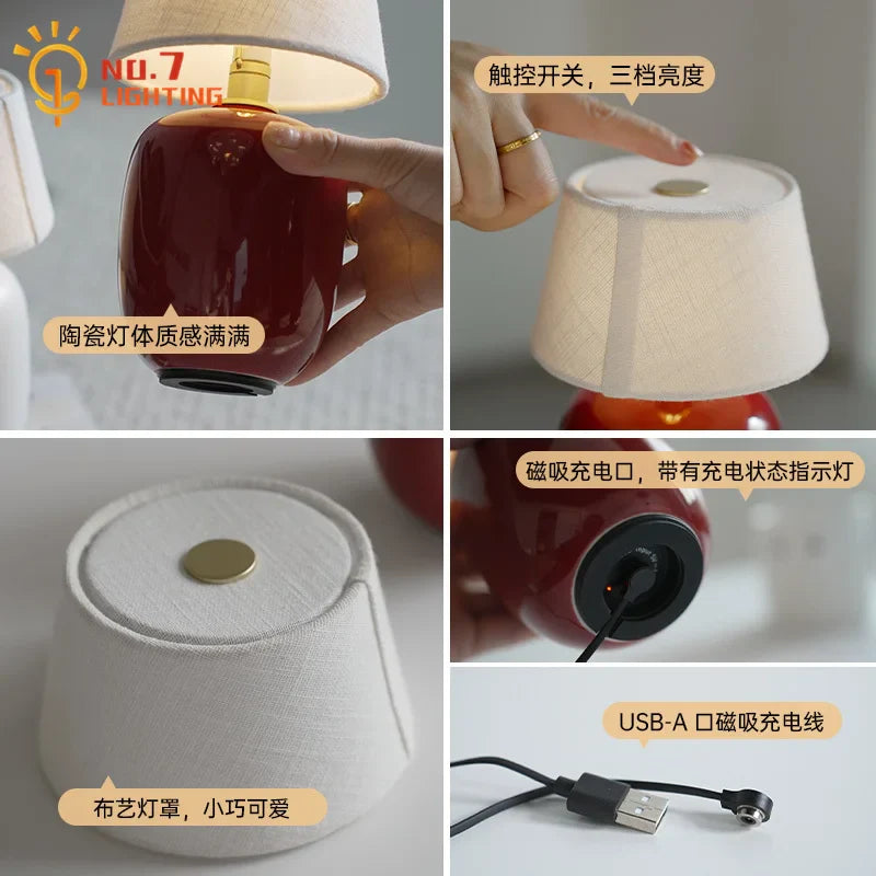 Afralia™ Retro Ceramics Table Lamp Touch Control LED Desk Light Home Decor