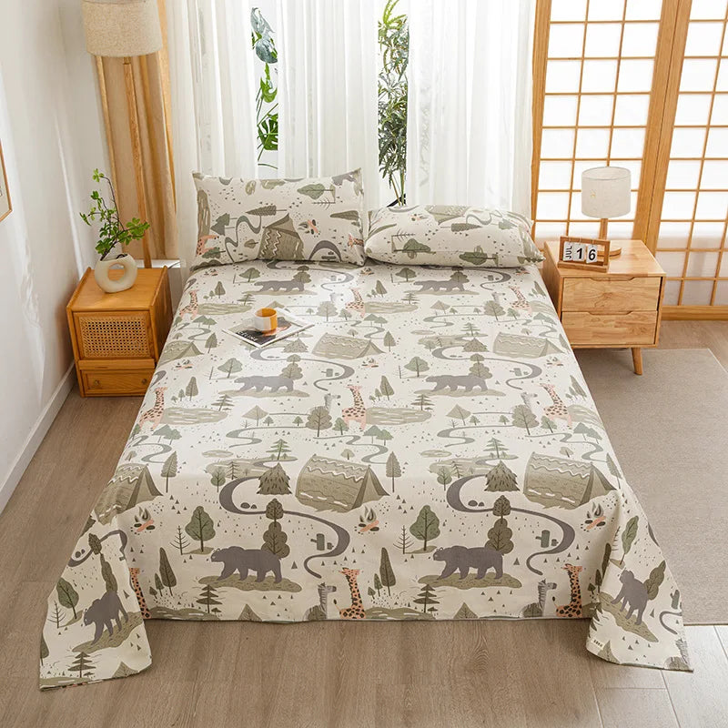 Afralia™ Cartoon Printed Cotton Bedspread | Queen King | Durable Coarse Cloth | All Seasons