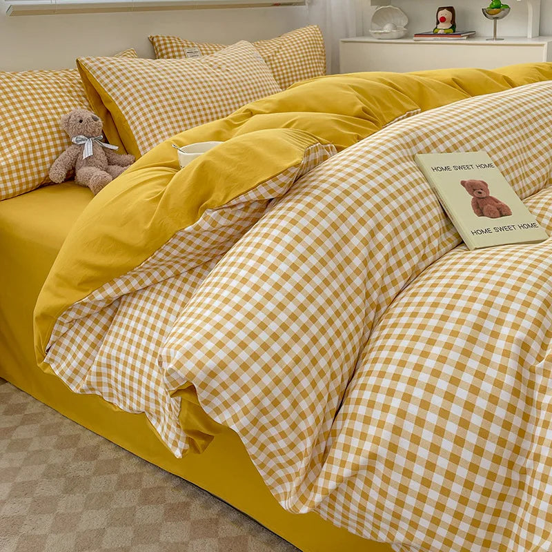 Afralia™ Plaid Queen Size 4Pcs Duvet Cover Set: Skin-Friendly Bedding for King, Single, Double Bed