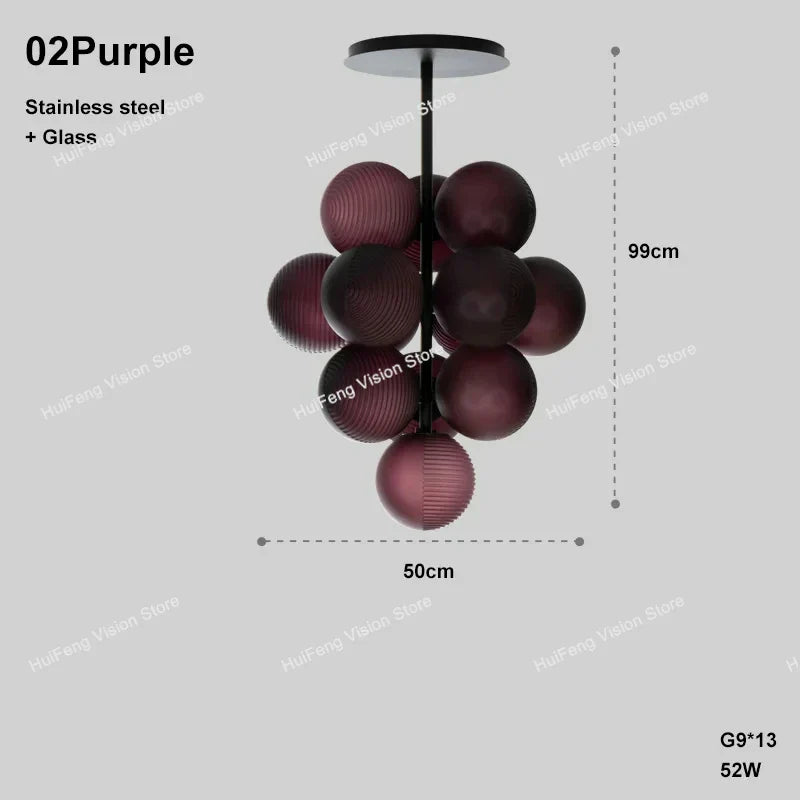 Afralia™ Purple Ripple Grape Ball Lampshade Pendant Chandelier, Modern LED Home Decor Lighting