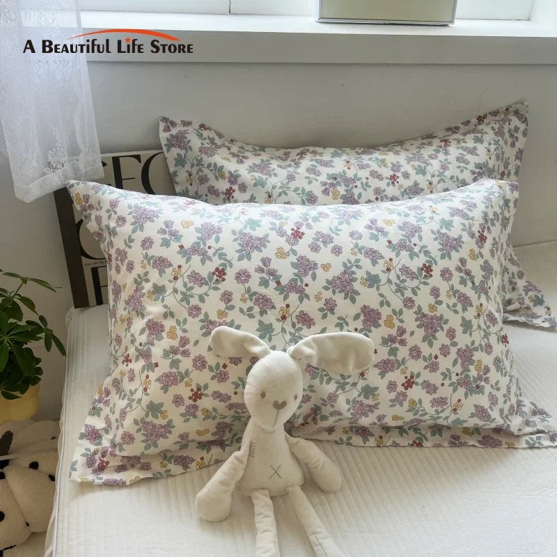 Afralia™ Korean Floral Cotton Pillowcase 40x60cm, 48x74cm, 50x80cm, Home Cushion Cover