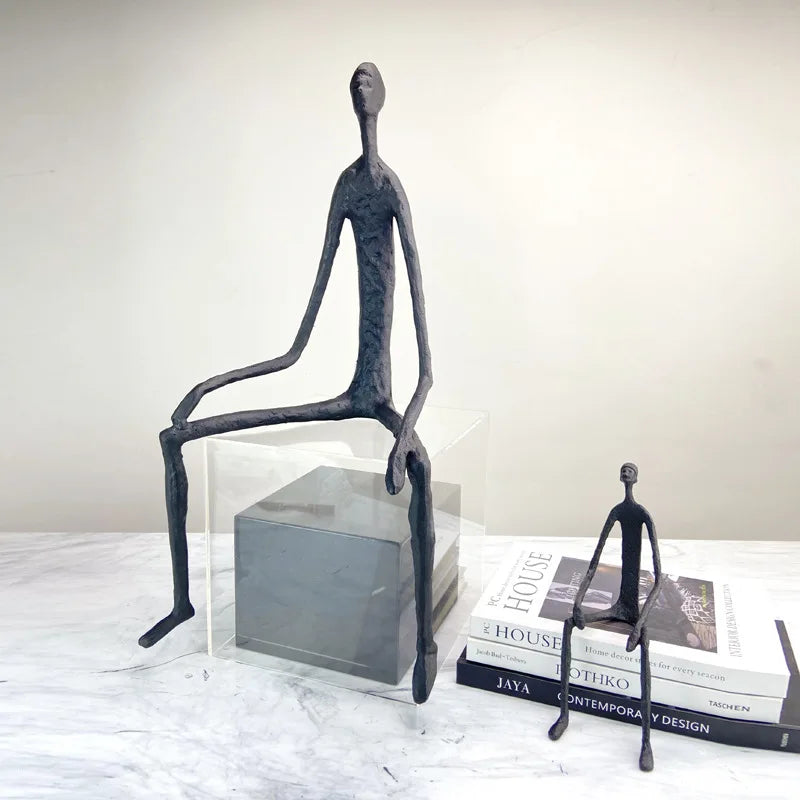 Afralia™ Seated Figure Metal Portrait Sculpture, Handcrafted Iron Statue for Home Decor