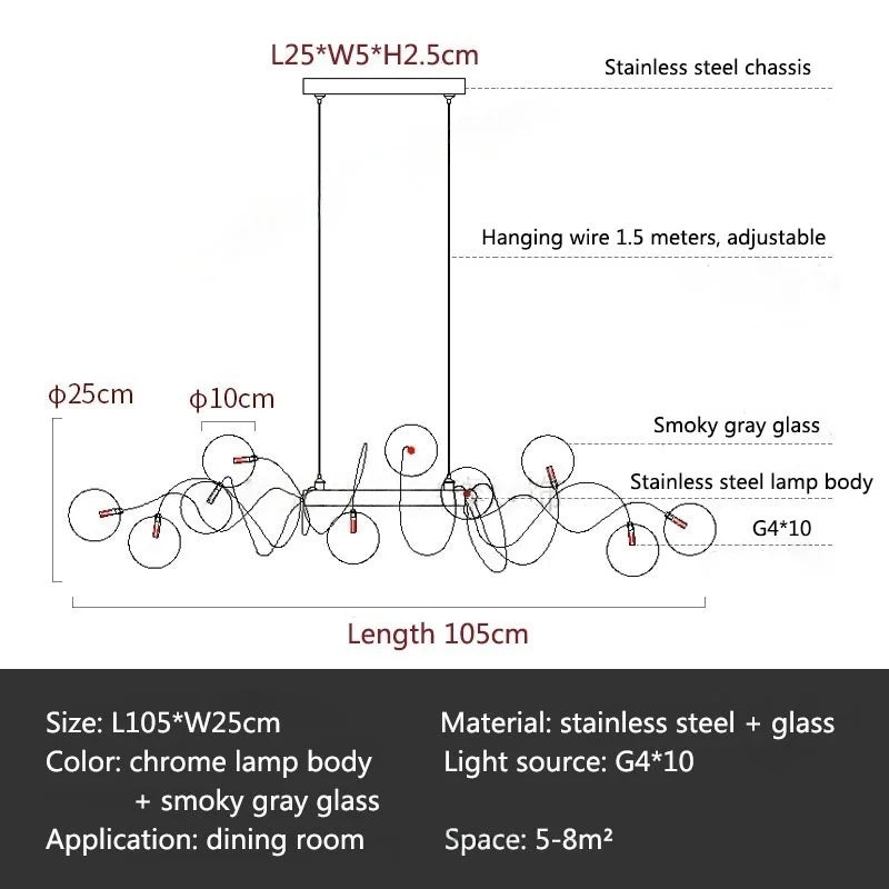 Afralia™ Smoky Gray Glass LED Chandelier for Dining Room and Bar Lighting