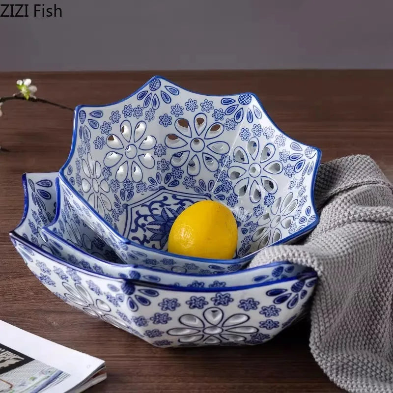 Afralia™ Porcelain Fruits Bowl: Embossed Texture, Hollowed Out, Home Kitchen Storage Tray