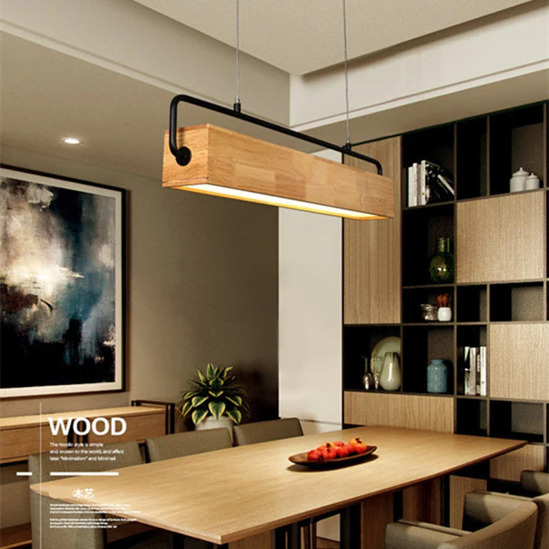 Afralia™ Nordic Wood LED Pendant Light with Metal Rod for Dining Room & Cafe