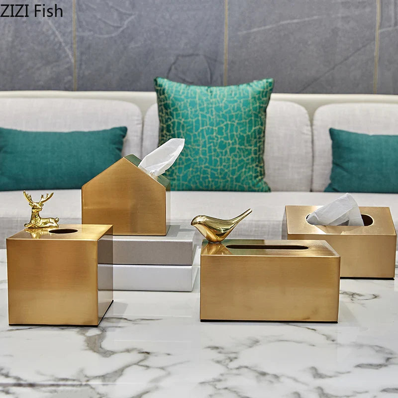 Afralia™ Brass Color Geometric Animal Tissue Box - Luxury Living Room Decor