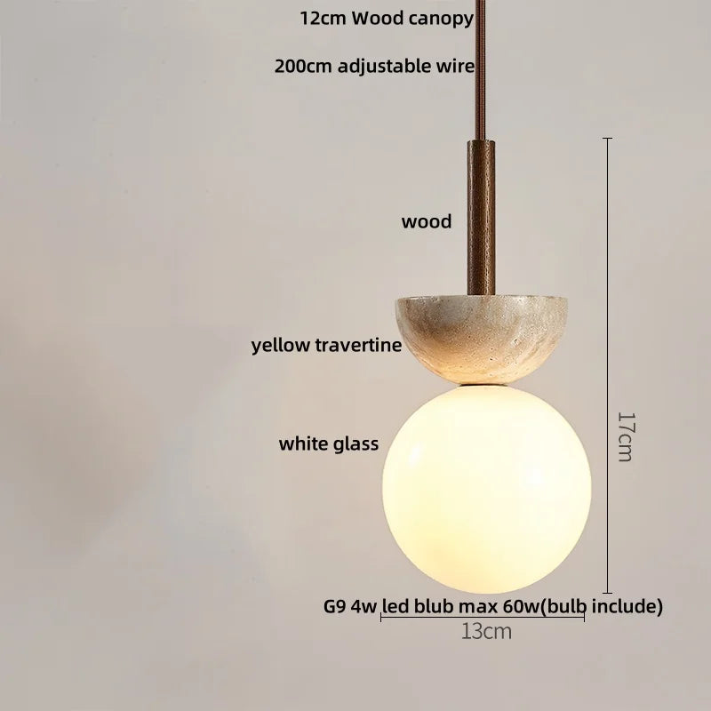 Afralia™ Wabi Sabi LED Pendant Lights Brown Wood Stone Yellow Travertine Hang Lamp