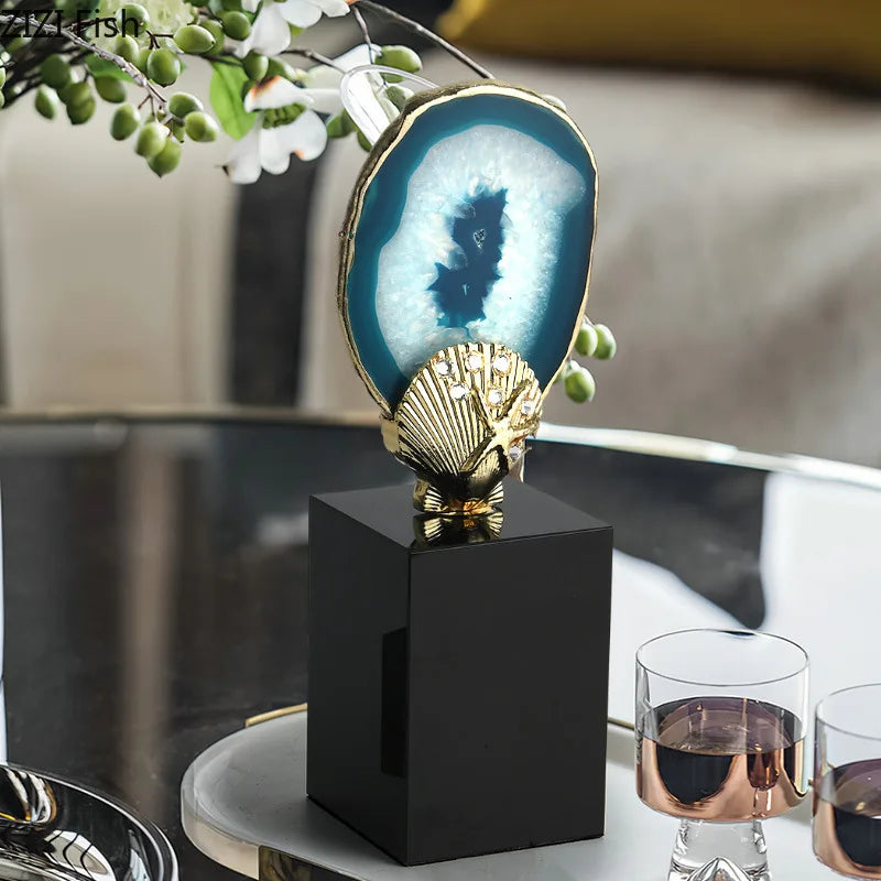 Blue Agate Stone Crystal Base Sculpture for Modern Aesthetic Decor by Afralia™